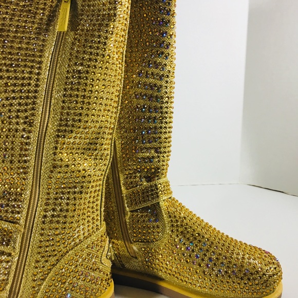 Gold crystal rhinestone boots - Picture 5 of 8